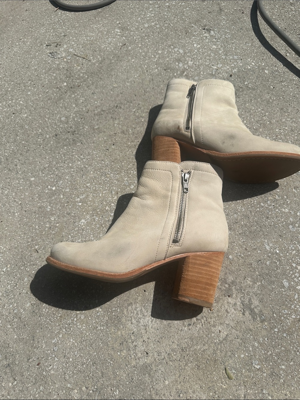 Frye Cream Leather Suede Ankle Booties with Wooden Block Heel 7